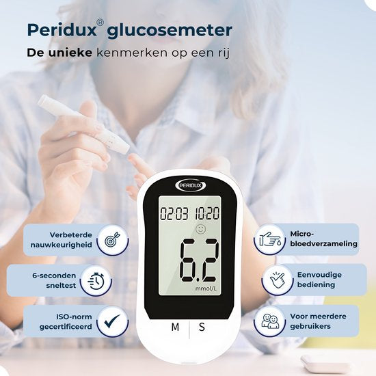 Peridux® - Glucosemeter - Startpakket - Inclusief GRATIS 50 Teststrips & 50 Lancettes